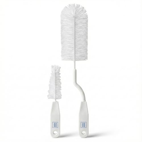 Mee Mee 360° Movable Nylon Bristle Baby Feeding Bottle Cleaning Brush & Nipple Cleaner | Ergonomic Handle | Easy to Clean Narrow & Wide Neck Feeding Bottles | BPA Free, Easy Hanging Storage (White)