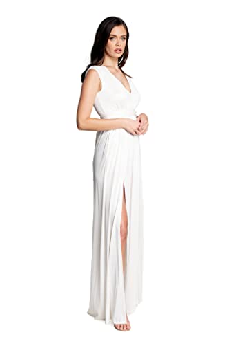 Image of DRESS THE POPULATION Women's Krista V Neck Tie Waist Coated Jersey Slit Front Maxi Dress