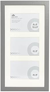 wilko Grey 3 Aperture Photo Frame, Wall Hung, Portrait or Landscape Holds 3 Mounted Photos 6 x 4 Inch or 1 Photo Unmounted 16 x 8 Inch