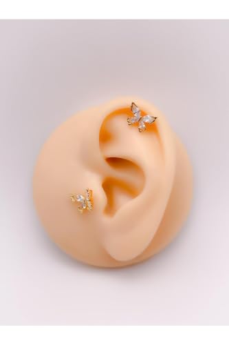 Trinos Damla Taşlı Kelebek Tragus Helix Piercing (1adet)