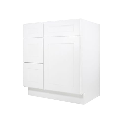 Image of Furinno Shaker Drawers Left Bath Vanity Cabinet Without Top, Ready to Assemble, 21 D x 30 W x 34.5 H, White