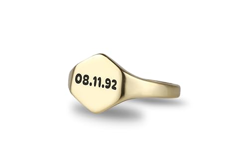 Bague en or 14k avec chiffres gravés anneau hexagone unisexe unique