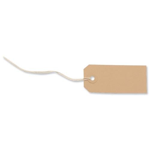50 Brown BUFF Strung Tags 70mm x 35mm Small Luggage Manilla Tie On Tag Craft