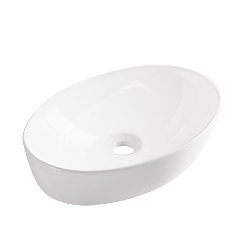 AQUAUNO LILI – Vasque à poser LILI 62x42 cm ovale – Lavabo en céramique blanche sans trou de robinet et sans trop-plein – Vasque à poser design pour salle de bain