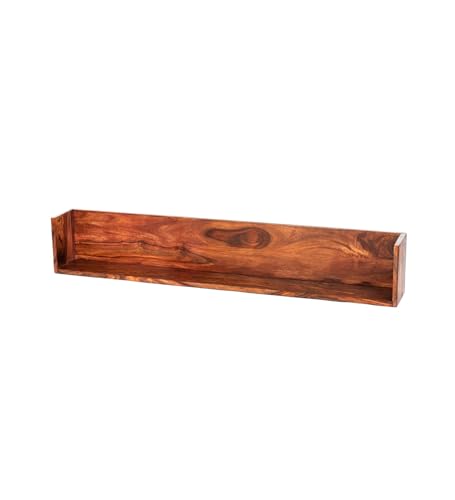 Image of Solid Wood Floating Wall Shelf | Premium Wooden Wall Mount Shelf for Living Room, Bedroom & Office | Durable & Elegant Display Shelf -46 Inch (Natural Finish)