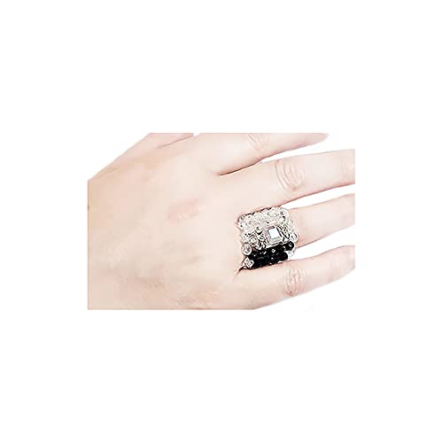 Bague en cristal Swarovski et cristal tchèque avec anneau élastique (Noir et Blanc)