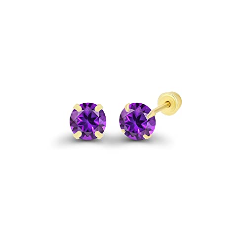 Solid 14k Gold Hypoallergenic 3mm Round Birthstone Solitaire Screw Back Stud Earrings2