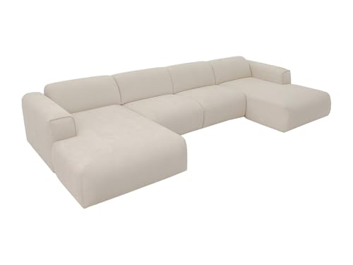Vente-unique - Sofá Cama 6 plazas Pogni - poliéster - Beige