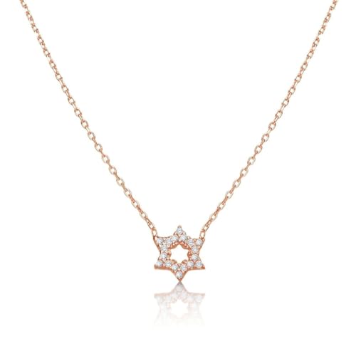 Alef Bet by Paula - Star of David Necklace, Petite Rose Gold Jewish Jewelry for Women, Handmade Bat Mitzvah gift - Adjustable Judaica Jewelry with Pave Cubic Zirconia