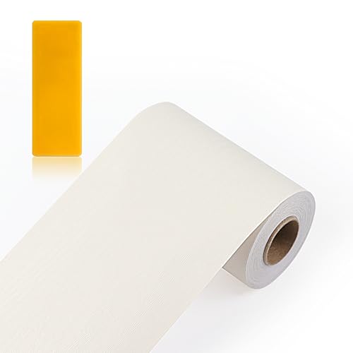 ZTVOWTO 10m*10cm Color de grano de madera Adhesivo autoadhesivo para pared con borde de papel pintado impermeable Cenefa adhesiva con diseño para decoración del hogar(Blanquecino)
