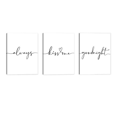 Always Kiss Me Goodnight Wall Sign 12"x16" Set of 3 Bedroom Wall Decor Above Bed for Couples Large Framed Pictures Over Bed Love Home Decor Always Kiss Me Goodnight 12"×16"