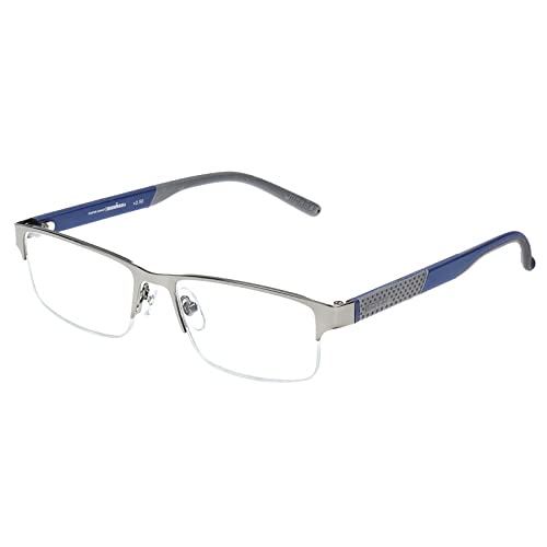 FosterGrant Ironman IronFlex IM1001 Men's Reading Glasses Semi Rimless Gun (Blue, 1.75)