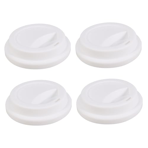 ERINGOGO 4 Piezas Tapas de Silicona para Taza de Café Reutilizables Cubiertas Antipolvo Blancas para Vaso de Silicona con Orificio para Beber Aptas para Vasos de Cerámica Vidrio y Papel