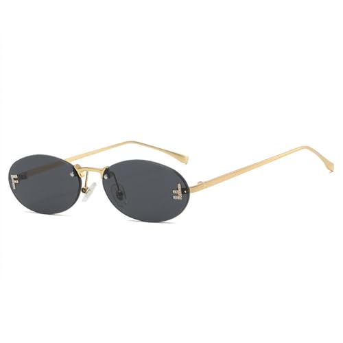 LVTFCO Luxuriöse, modische, diamantbesetzte Sonnenbrille, Bonbonfarben, ovaler Rahmen, für Damen und Herren, Unisex, randlose Sonnenbrille, Sonnenschutz, UV400-Schutz, Schwarz, Einheitsgröße