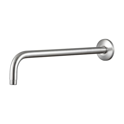 OFFO Shower Arm with Flange 16 in Brushed Nickel Wall Mount Replacement Angle Shower Head Arm Wall-Mounted For Fixed Shower Head & Handheld Showerhead
