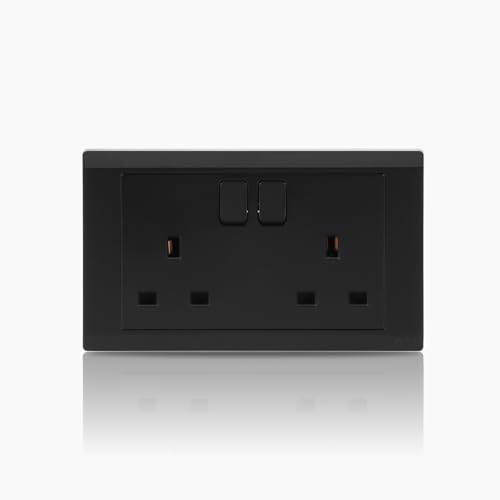 ABB Inora 2 Gang Switched 13A Plug Socket Premium 13 Amp Plug Socket Single Pole Black