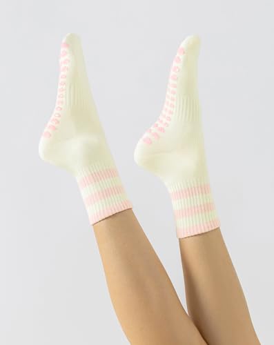 Image of Yawlsow Cute Pilates Grip Socks for Women Ruffle Frilly Yoga Socks Non Slip Cotton Crew Grippy Sock for Barre Workout