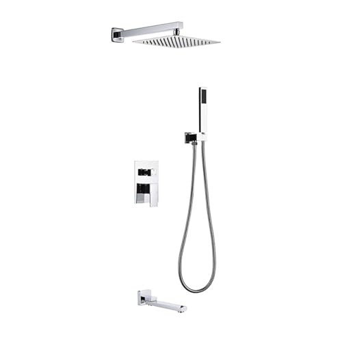 Kit de douche de précipitations carrés chrome de 10 pouces encastré avec mitigeur LWX