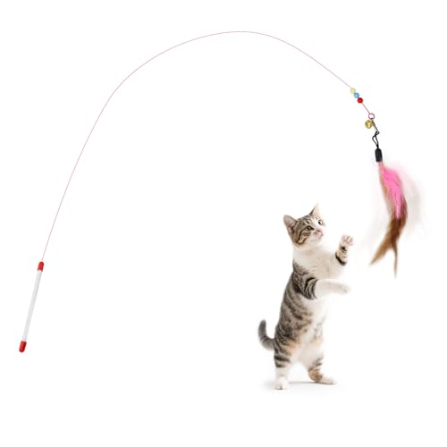 LuckyOpt 2 piezas de caña interactiva para gatos, coloridos juguetes para gatos con campana y plumas, bastón de gato para gatitos gatos en interiores al aire libre jugar entrenamiento (multicolor)