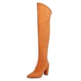 Zamikoo Women's Over The Knee Boots, Pointed Toe High Heel Thigh Boots with Side Zipper, Stretch Chu