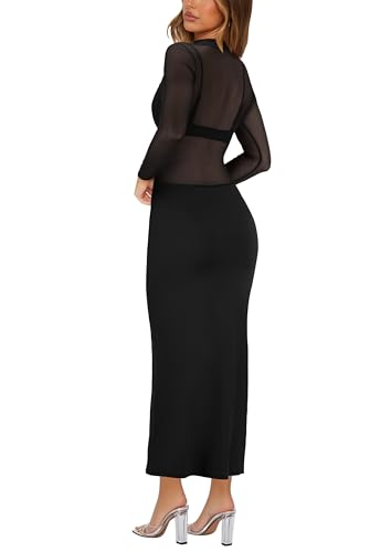 Image of Atyfuniby Women's Sexy 3 Piece Outfits Mesh See Through Ruched Midi Dresses + Crop Tank Tops + Skinny Shorts Sets Clubwear
