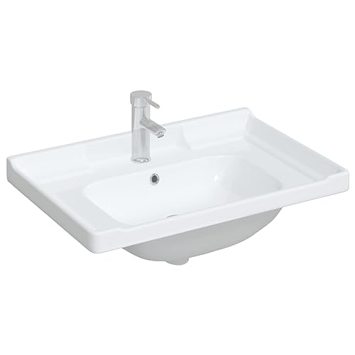 Lavabo cerámico empotrable rectangular blanco de 71 cm con rebosadero integrado 5