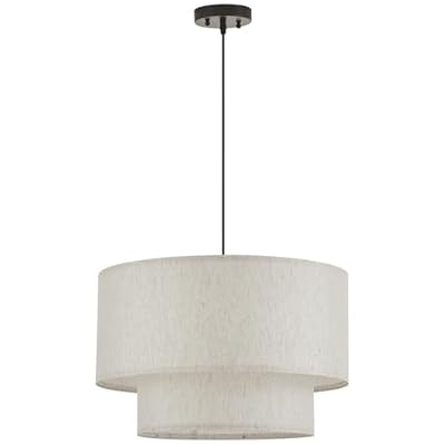 VILUXY Drum Fabric Pendant Light Farmhouse White Chandelier Double Drum Shade Hanging Ceiling Light Fixture 3 Lights Linen for Bedroom Dining Room Living Room Entryway