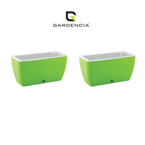 Image of GARDENCIA Self Watering Flower Pots for Outdoor Indoor Gardening /Rectangle Big Plant Pot with Polypropylene UV Material /Decorative Modern Gamla (Pack of 2, Recta Big Green)