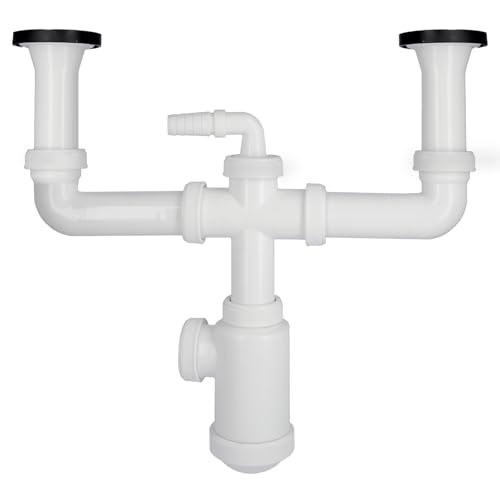 Abrisa 6612 - Sifone per bottiglia con doppia scarica, valvola e tappo, colore: Bianco