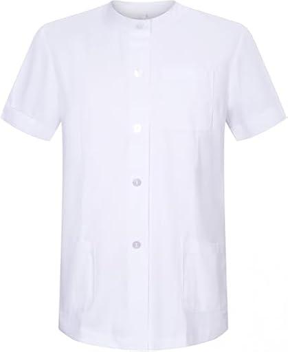KAIXUAN – Casaca Sanitaria SEÑORA Cuello Redondo DE Manga RANGLAN Corta – Chaqueta Pijama con Cierre Central DE Botones AL Tono – Serie 831 (FR/ES, Letras, L, XL, Regular, Regular, Blanco -2) | Ya disponible en tu tienda friki favorita! En mundofriki.es!