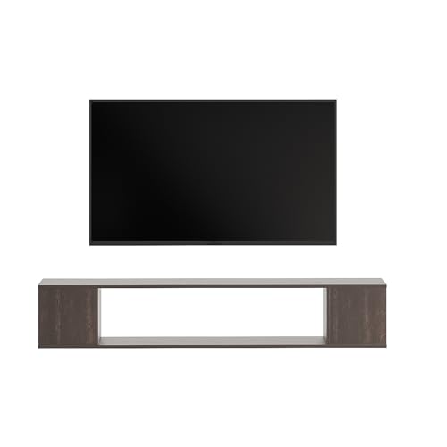 Image of FURNEASER Ether Modern Wall Mounted TV Unit with Floating Shelf | Wooden TV Entertainment Unit for Living Room | Engineered Wood Media Console for 43,50, 55 to 65 Inch TV (Wenge)