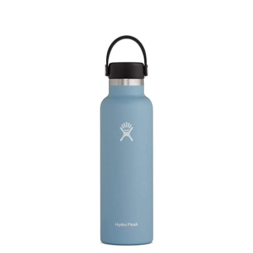 HYDRO FLASK Water Bottle 621 ml 21 oz Vacuum Insulated Stainless Steel Water Bottle with Leak Proof Flex Cap and Powder Coat BPA Free Standard Mouth Rain