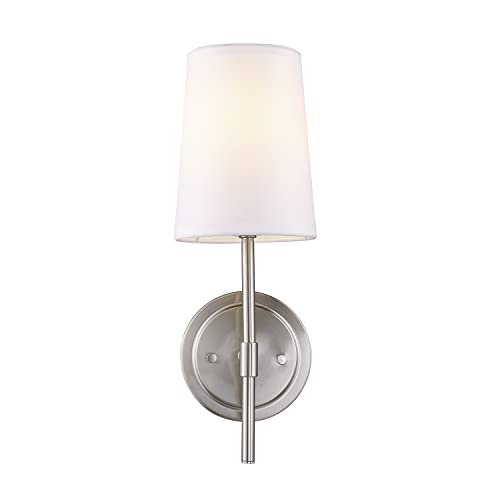 Globe Electric 51858 Clarissa 1-Light Wall Sconce, Brushed Nickel, White Fabric Shade #TOP7
