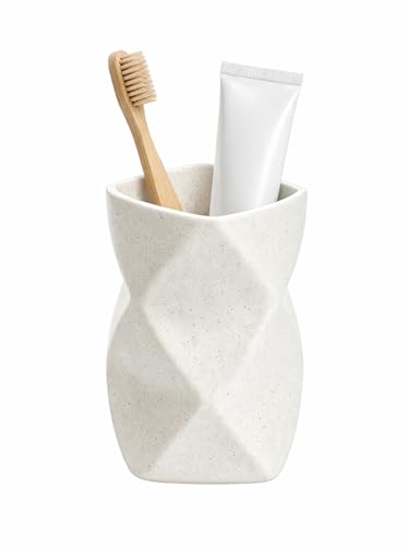 SHIIANN Ceramic Toothbrush Holder Cup, Matte Soft White Bathroom Tumbler, Modern Geometric Toothbrush Cup, 11.5oz (340ml) Toothbrush Holder for Bathroom Vanity Countertop