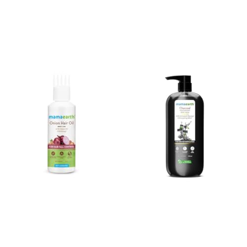 Image of Mamaearth Onion Hair Oil for Hair Growth Hair Fall Control with Redensyl 50 ml Mamaearth Charcoal Moisturizing Body Wash with Activated Charcoal Energizing Mint Scent for Skin Detoxification 500ml