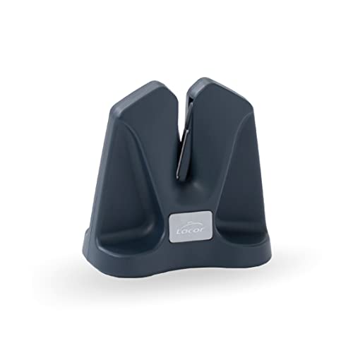Lacor - 39263 - Afilador de Cuchillos Manual, Diseño vertical, Dos fases de afilado, 100% preciso y seguro, Antideslizante, Color gris