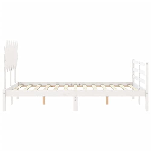 Homgoday Canapé con cabecero blanco 4FT6 Double de madera maciza, somier cama marco para salón dormitorio - imagen 7