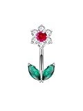 【Piercing au ventre 14Ga】Jauge (épaisseur de barre): 14G (1,6mm); Longueur de barre: 10mm; Taille de Fleur: 9.3mm