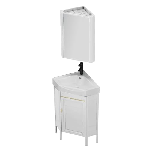 Tocador de baño de aluminio blanco que ahorra espacio con lavabo, gabinete de baño portátil compacto de 38 cm para espacios pequeños