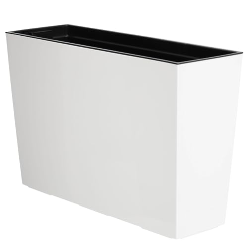 Miniatura 7 de Kadax Jardinera De Plástico, 18,5 X 55,7 Cm, 5 Colores, Maceta Con Cintas De Riego, Jardinera Para Balcón Con Inserto, Jardinera Para Exteriores, Cubo De Flores Blanco, Rectangular, Brillante