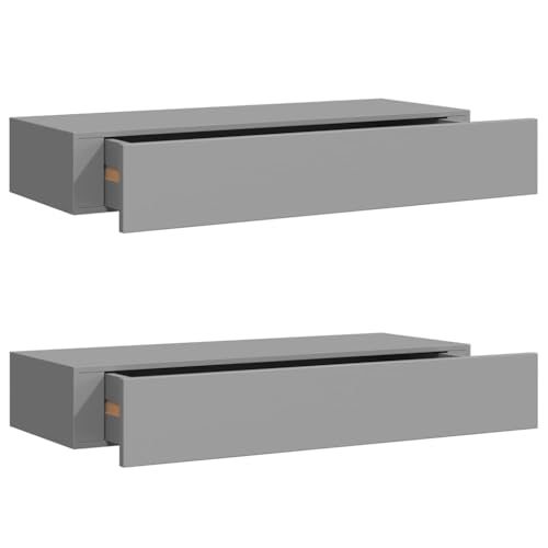 Juego de 2 estantes de pared con cajón, mesita de noche con estante, estantes de pared para dormitorio, oficina, salón, carga 10 kg, MDF blanco