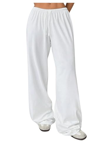 SHENHE Women's Wide Leg Pants Casual Drawstring Y2k Low Rise Lounge Pants Loose Trousers