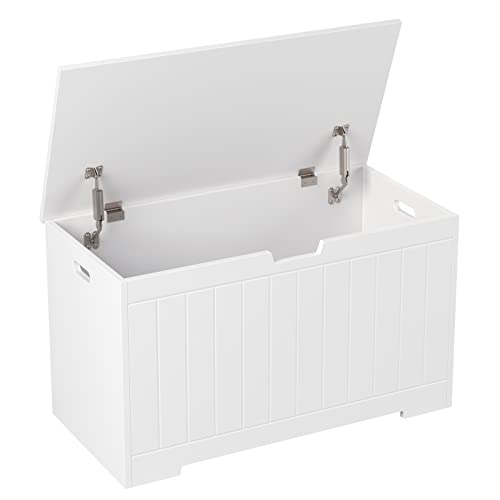 Arcones y Baules Dormitorio FOREHILL Baúl Juguetes, Baúl Madera, Baúl Almacenaje para Juguetes, Ropas, con Tapa Elevable, Blanco, 80x39.5x46.3cm