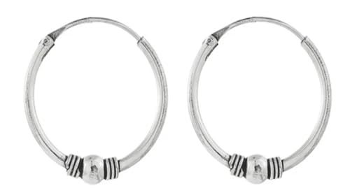 ENTREPLATA Dos Aros de Plata 925 Estilo Bali – Par de Pendientes Criollas Piercing Unisex Hechos a Mano de 14 mm – Diseño Étnico Artesanal en Plata de Ley – Modelo 27