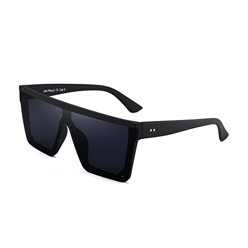 JIM HALO Flat Top Shield Sunglasses Square Mirror Rimless Glasses for Women Men (Matte Black Frame/Grey Lens)