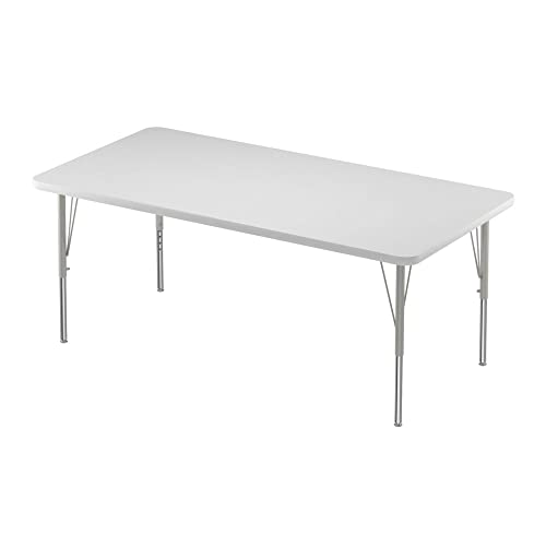 Correll 30\"x60\" Rectangular Classroom Activity Table, Height Adjustable (19\"-29\") Markerboard/Dry Erase Durable High Pressure Top, Gray Edge, Silver/Chrome Legs, School Furniture, Made in USA