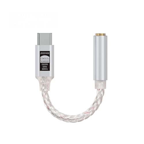 JCALLY JM20MAX USB-C to 3.5mm Audio Adapter Upgraded 195mW Dongle DAC for Headphone Dual Chips with CS43131 + SGM8262 DSD256 32bit/384kHz Type C Cable Wire Amplifier for iPhone Android & More