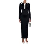 Women's Long Sleeve Maxi Dress Polo Collar Button Front...