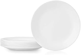 Corelle Vitrelle 8-Piece Dinner Plates Set Triple Layer Glass and Chip Resistant, Lightweight Round Plates, Winter Frost White