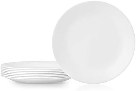 Corelle Vitrelle 8-Piece Dinner Plates Set, Triple Layer Glass and Chip Resistant, Lightweight Round Plates, Winter Frost White